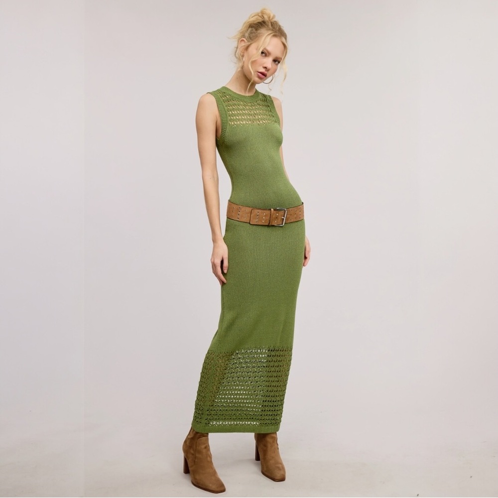 Bohemian Crochet Macrame Mesh Midi-Long Knit Dress - Picture 3 of 7